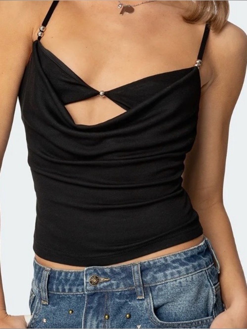 NWOT Edikted Black Layered Cowl Neck Top Size Medium